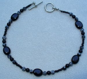 OOAK Hand Made Black Onyx & Snowflake Obsidian Beaded Bracelet / Anklet