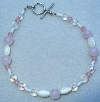 OOAK Hand Made Rose Quartz & Mother of Pearl Beaded Bracelet / Anklet