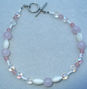 OOAK Hand Made Rose Quartz & Mother of Pearl Beaded Bracelet / Anklet
