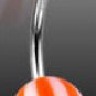 Surgical Steel Navel Belly Ring with UV Candy Striped Orange Balls