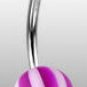 Surgical Steel Navel Belly Ring with UV Candy Striped Purple Balls
