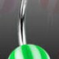 Surgical Steel Navel Belly Ring with UV Candy Striped Green Balls