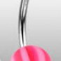 Surgical Steel Navel Belly Ring with UV Candy Striped Pink Balls