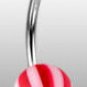 Surgical Steel Navel Belly Ring with UV Candy Striped Red Balls