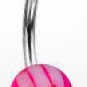 Surgical Steel Navel Belly Ring with UV Checker Pink Balls