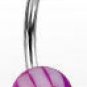 Surgical Steel Navel Belly Ring with UV Checker Purple Balls