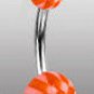 Surgical Steel Navel Belly Ring with UV Checker Orange Balls