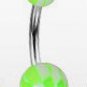 Surgical Steel Navel Belly Ring with UV Checker Green Balls