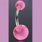 Surgical Steel Navel Belly Ring with UV Clear Pink Balls