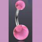Surgical Steel Navel Belly Ring with UV Clear Pink Balls