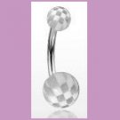 Surgical Steel Navel Belly Ring with UV Checker White Balls