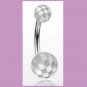 Surgical Steel Navel Belly Ring with UV Checker White Balls