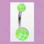 Surgical Steel Navel Belly Ring with UV Checker Green Balls