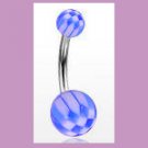 Surgical Steel Navel Belly Ring with UV Checker Blue Balls