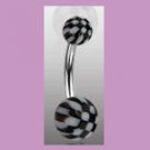 Surgical Steel Navel Belly Ring with UV Checker Black  Balls