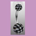 Surgical Steel Navel Belly Ring with UV Checker Black  Balls