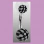 Surgical Steel Navel Belly Ring with UV Checker Black  Balls