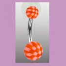 Surgical Steel Navel Belly Ring with UV Checker Orange Balls