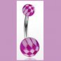 Surgical Steel Navel Belly Ring with UV Checker Purple Balls