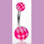 Surgical Steel Navel Belly Ring with UV Checker Pink Balls