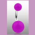 Surgical Steel Navel Belly Ring with Glow in the Dark Purple Balls