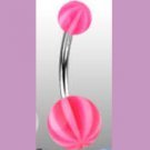 Surgical Steel Navel Belly Ring with UV Candy Striped Pink Balls