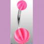 Surgical Steel Navel Belly Ring with UV Candy Striped Pink Balls