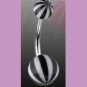 Surgical Steel Navel Belly Ring with UV Candy Striped Black Balls