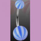 Surgical Steel Navel Belly Ring with UV Candy Striped Blue Balls