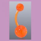 Flexible Navel Belly Ring with Glitter Ball Orange