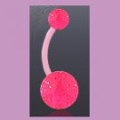 Flexible Navel Belly Ring with Glitter Ball Pink