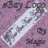 Purple Flowers Blue Ribbon Customized eBay Store Logo 310 X 90 #L080