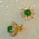 1 ct Fine Burmese Jade Earrings  with cz in this fine gold setting