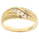 Mens Brushed 14K Gold Diamond Ring Wedding Band