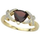 14K Yellow Gold Trillion Garnet & Diamond Bypass Ring