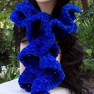 Deep Blue Chenille Ruffle Handmade Crochet Scarf