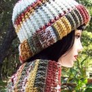 Rust Cream Sage Crochet Hat & Scarf Set Handmade