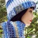 Handmade Crochet Hat & Scarf Set Varigated Blues