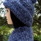 Blue Wool Crochet Hat & Scarf Set-Handmade