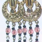 Mauve/Black/Gold  Pierced Earrings