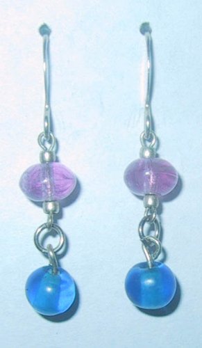 Short Purple / Blue Dangly Pierced Earrings