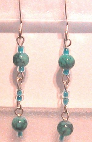 Dangling TEAL Clip-On Earrings