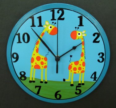 Round Wall Clock With Giraffes Painting