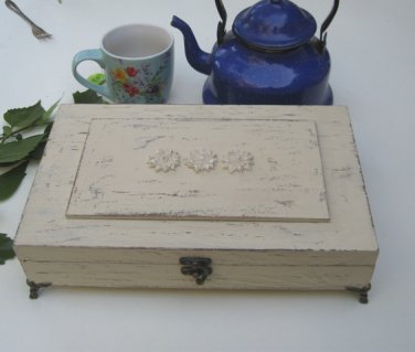 Tea box beige Shabby Chic Home Decor / Tea bag box, wooden tea box, tea cabinet