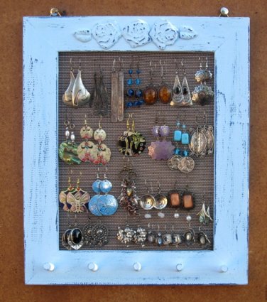 JEWELRY DISPLAY RACK Light Blue Shabby Chic, jewelry wall organizer