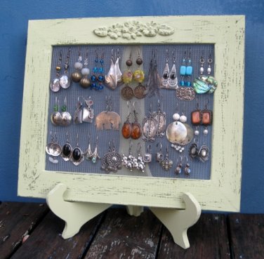 Light Green Shabby Chic Earrings Holder - Its All In The FRAME