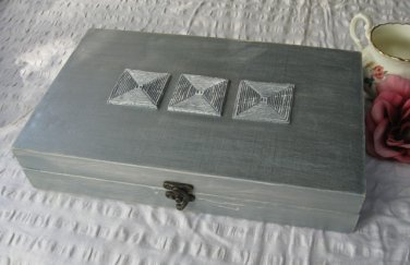 Tea box Silver Shabby Chic Home Decor / Tea bag box, wooden tea box