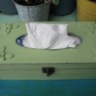 Green Tissue box, Shabby Chic wooden tissue box cover