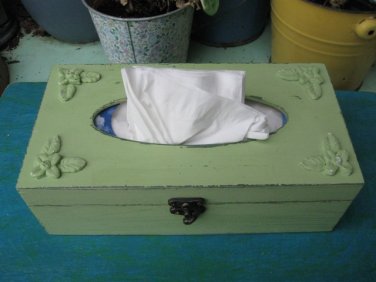 Green Tissue box, Shabby Chic wooden tissue box cover