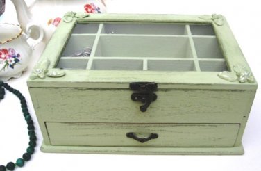 Light Green "Shabby Chic" Wooden Jewelry Box